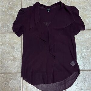 Babaton burgundy sheer silk short sleeve blouse
